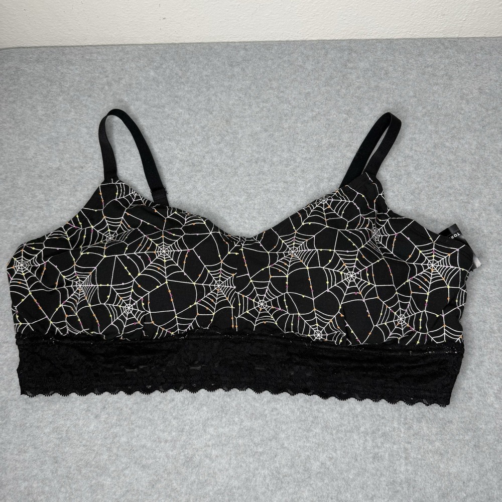 New Torrid Bralette Black Spiderweb Lightly Lined Cotton Lace Hem Wireless 3X